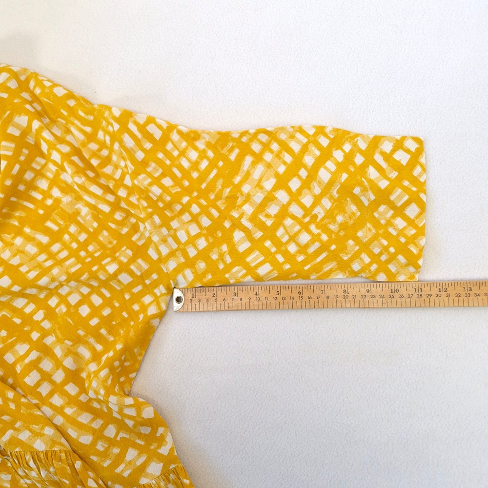 Masai Copenhagen Button Front Midi Dress Yellow Size M Abstract Grid Boho Scandi - Picture 7 of 12